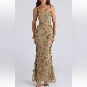 House of CB - NAIMA - Olive Bronze Hand Beaded Embellished Corset Dress
